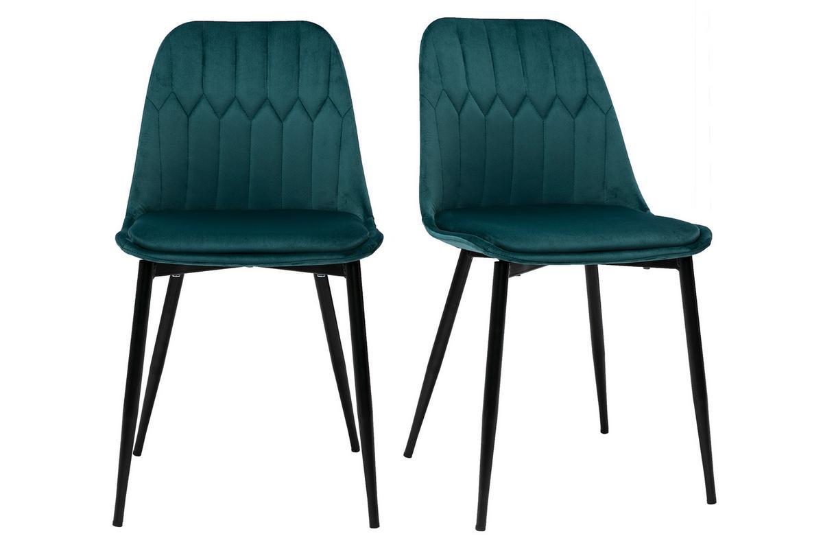 Chaises design en tissu velours bleu p�trole et m�tal noir (lot de 2) FUSE