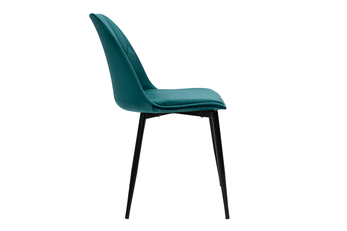 Chaises design en tissu velours bleu p�trole et m�tal noir (lot de 2) FUSE