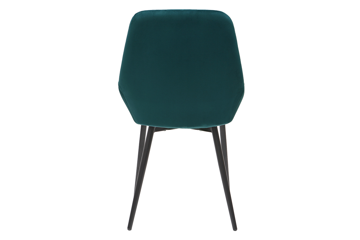 Chaise en velours bleu ptrole avec pieds en mtal noir, vue de dos.