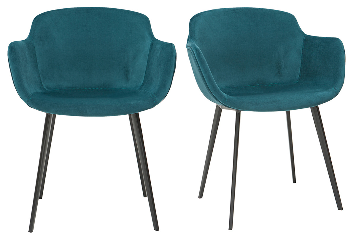 Chaises design en tissu velours bleu p�trole et m�tal noir (lot de 2) SAKE