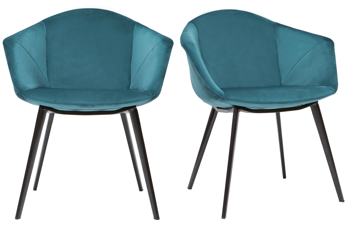 Chaises design en tissu velours bleu p�trole et m�tal noir (lot de 2) TAYA