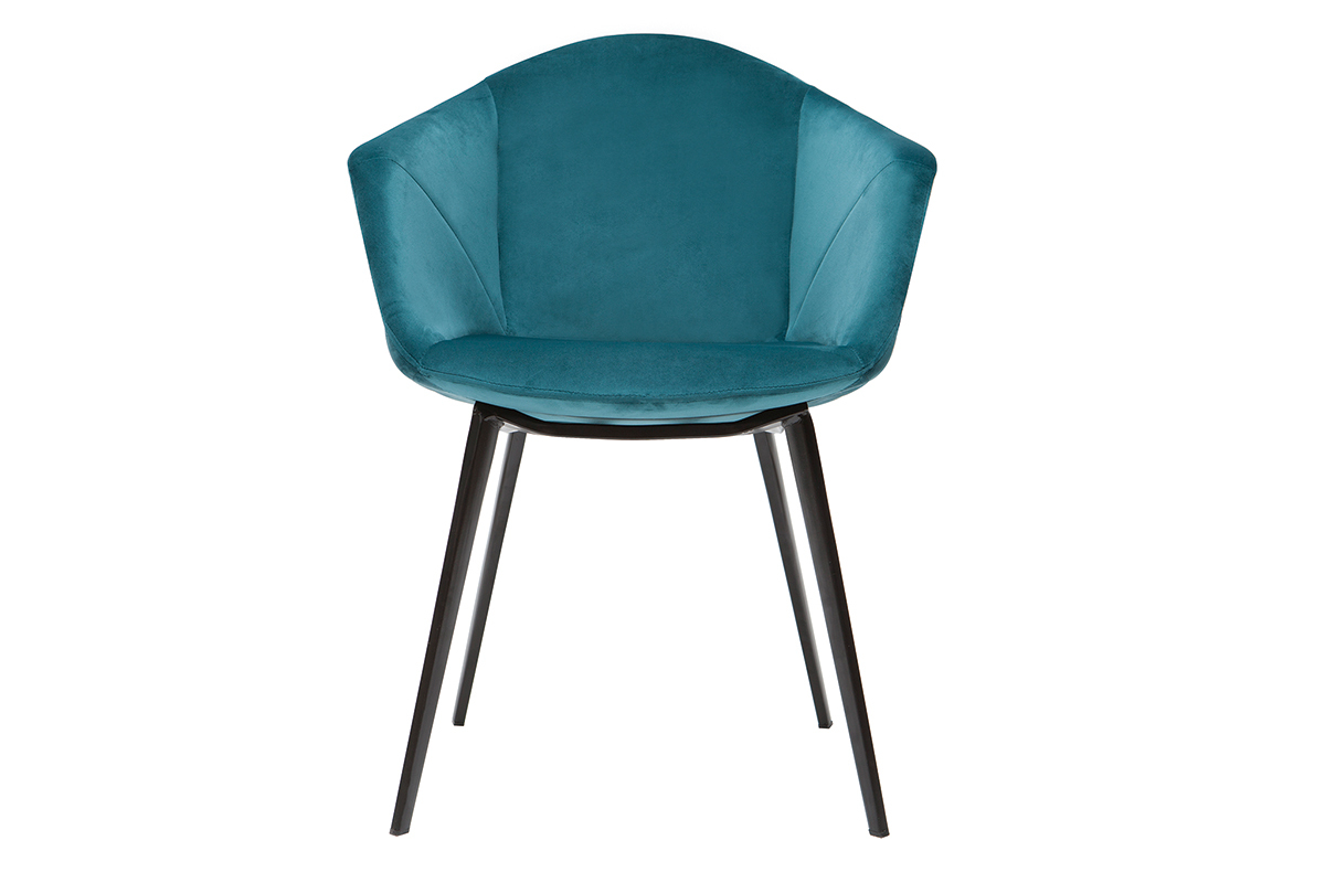 Chaises design en tissu velours bleu p�trole et m�tal noir (lot de 2) TAYA