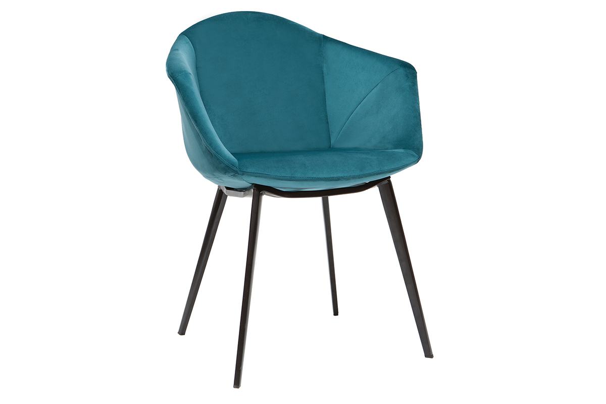 Chaises design en tissu velours bleu p�trole et m�tal noir (lot de 2) TAYA
