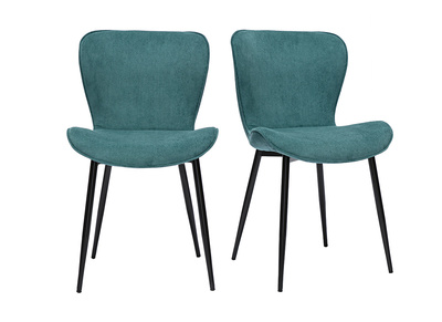 Chaises design en tissu velours côtelé bleu canard et métal noir (lot de 2) ADDICT