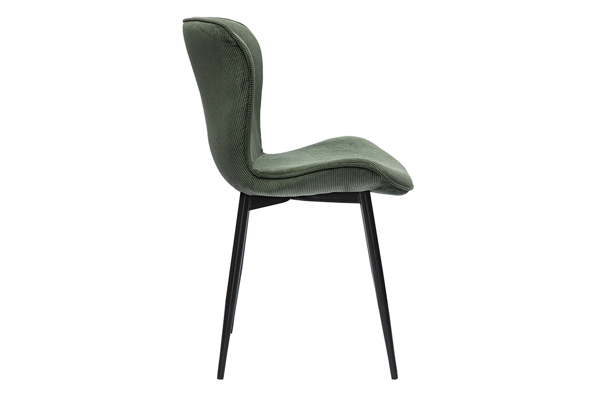 Chaises design en tissu velours ctel vert kaki et mtal noir (lot de 2) ADDICT