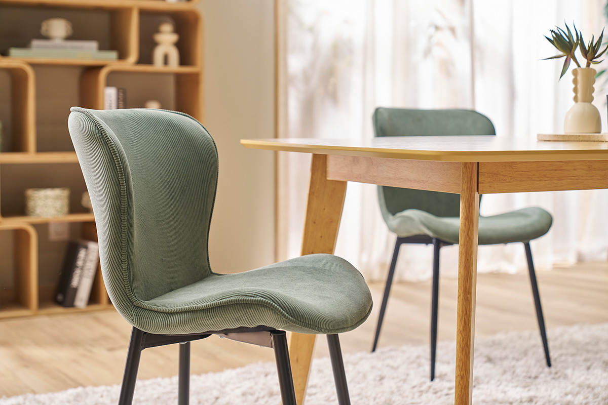 Chaises design en tissu velours ctel vert kaki et mtal noir (lot de 2) ADDICT