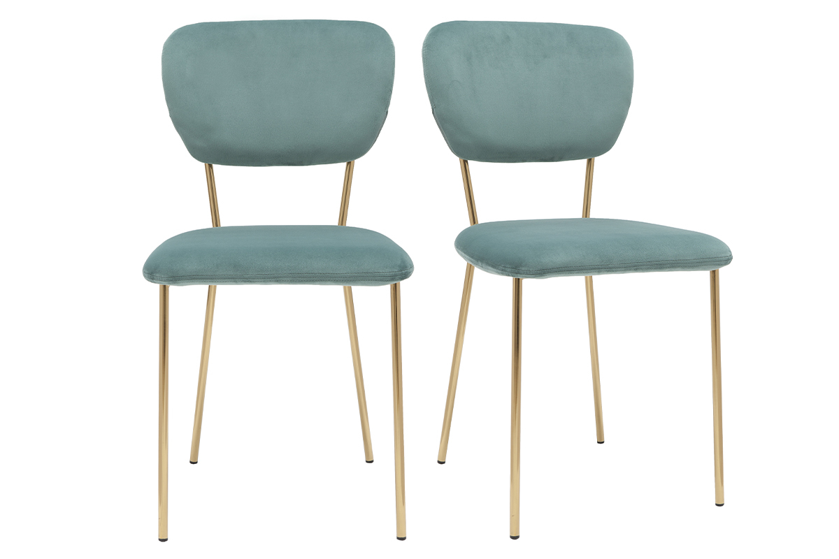 Chaises design en tissu velours gaufr� vert c�ladon et m�tal dor� (lot de 2) LEPIDUS