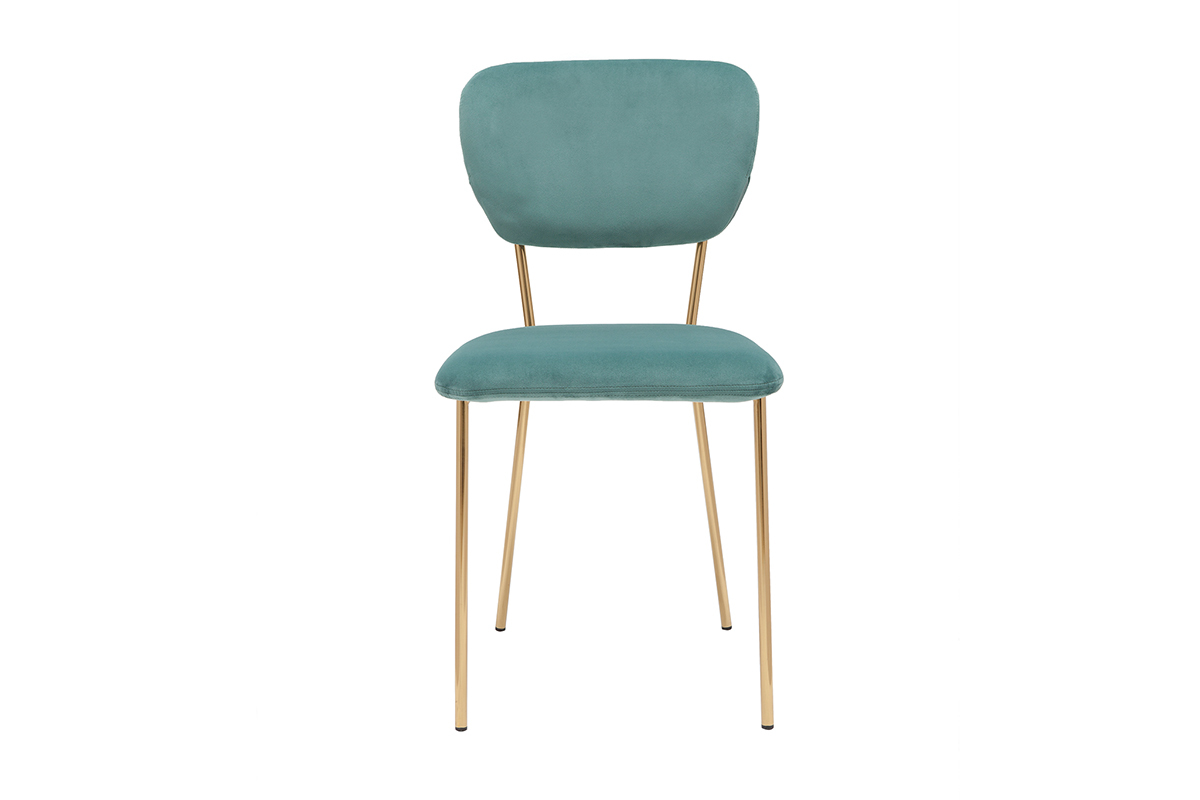 Chaises design en tissu velours gaufr� vert c�ladon et m�tal dor� (lot de 2) LEPIDUS