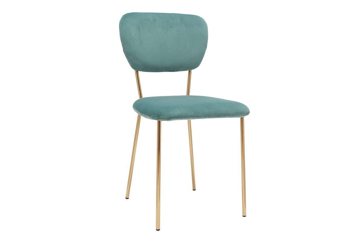 Chaises design en tissu velours gaufr� vert c�ladon et m�tal dor� (lot de 2) LEPIDUS