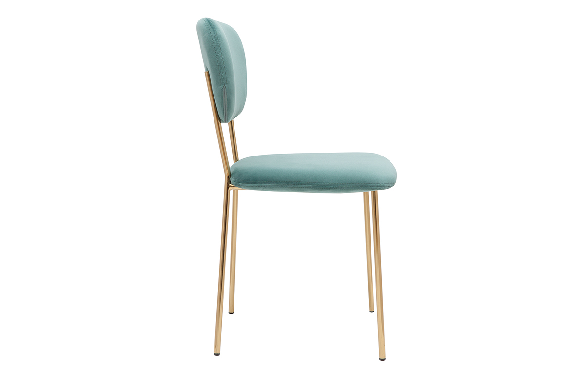 Chaises design en tissu velours gaufr� vert c�ladon et m�tal dor� (lot de 2) LEPIDUS