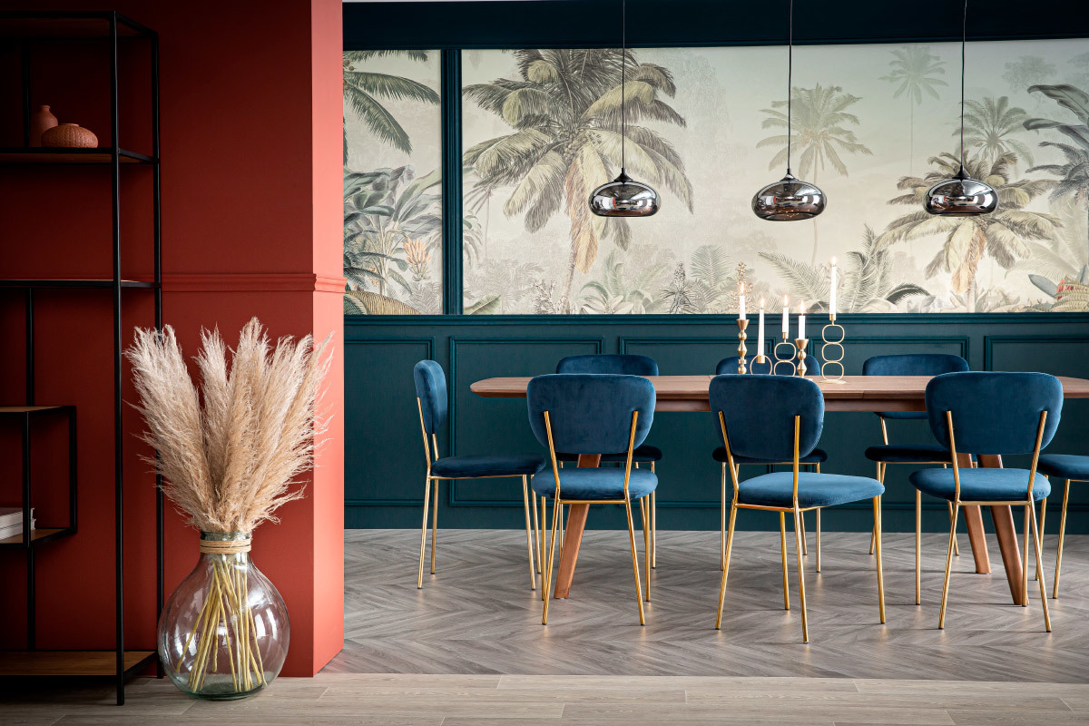 Chaises design en tissu velours gaufr� vert c�ladon et m�tal dor� (lot de 2) LEPIDUS