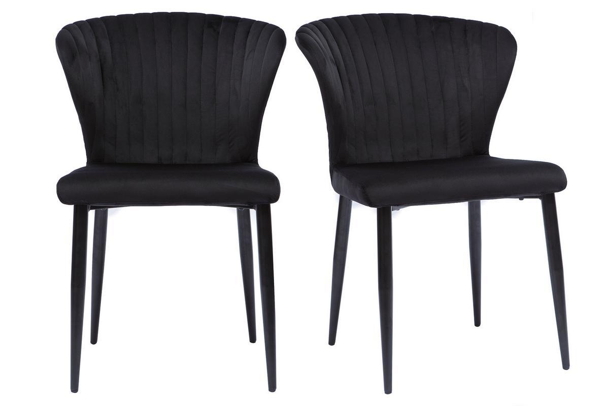 Chaises design en tissu velours noir et m�tal noir (lot de 2) KAYEL