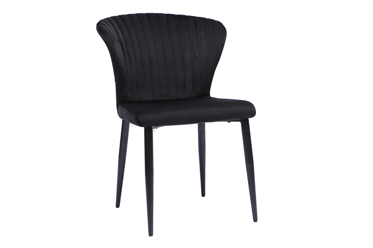 Chaises design en tissu velours noir et m�tal noir (lot de 2) KAYEL