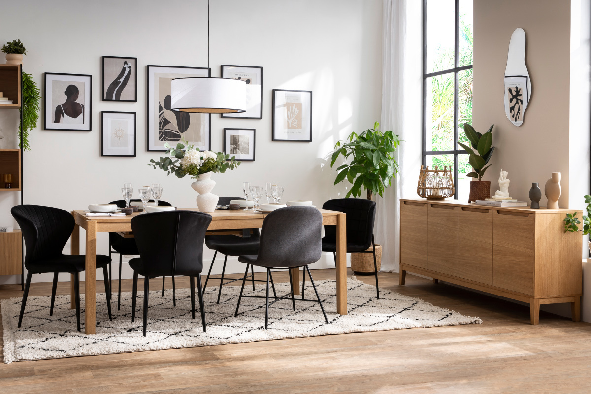 Chaises design en tissu velours noir et m�tal noir (lot de 2) KAYEL