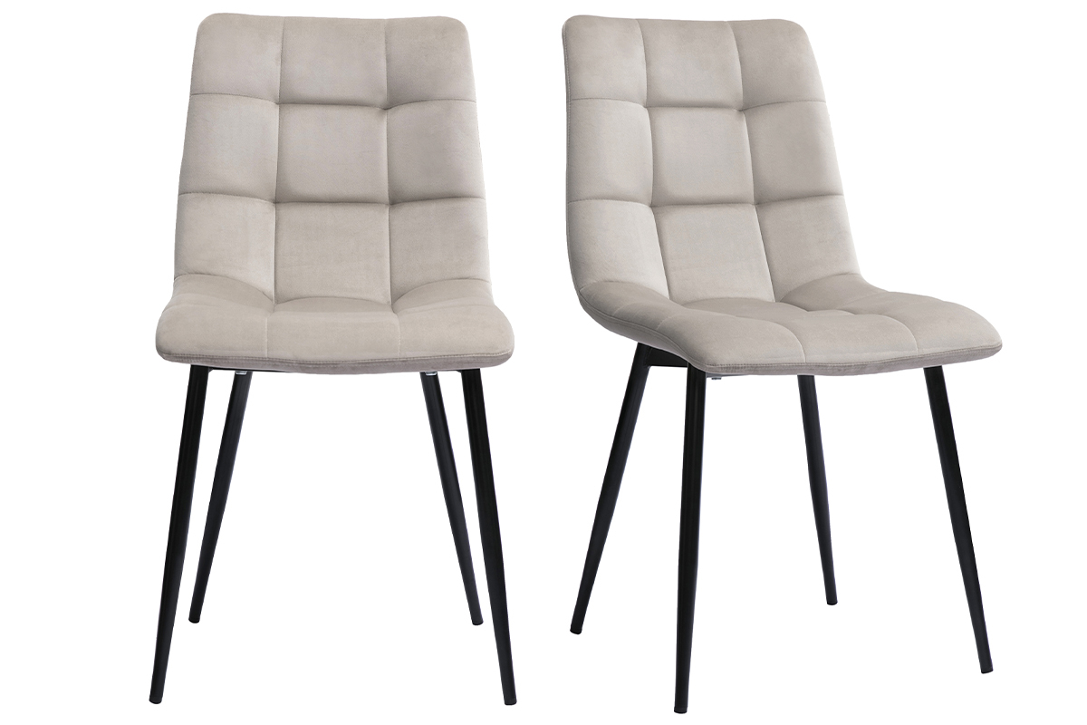 Chaises design en tissu velours taupe et m�tal noir (lot de 2) MAXWELL