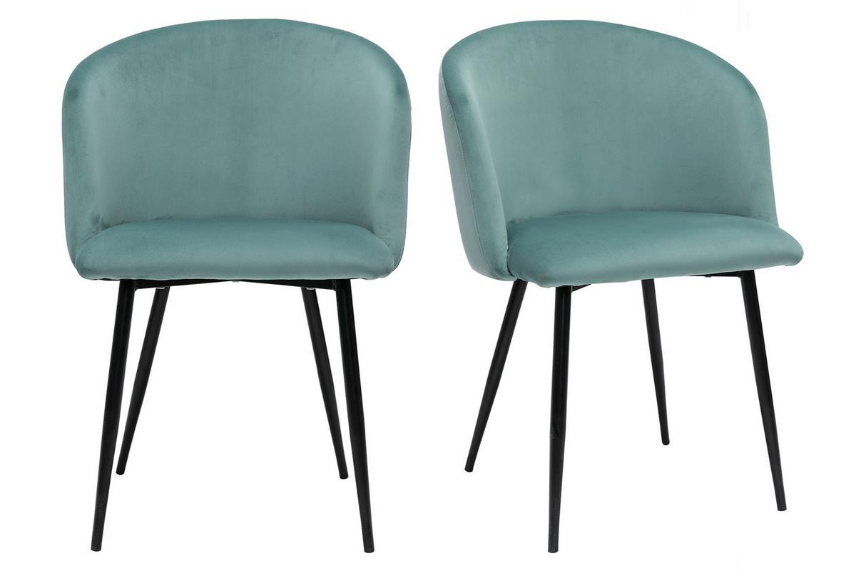 Chaises design en tissu velours vert c�ladon et m�tal noir (lot de 2) VANITY