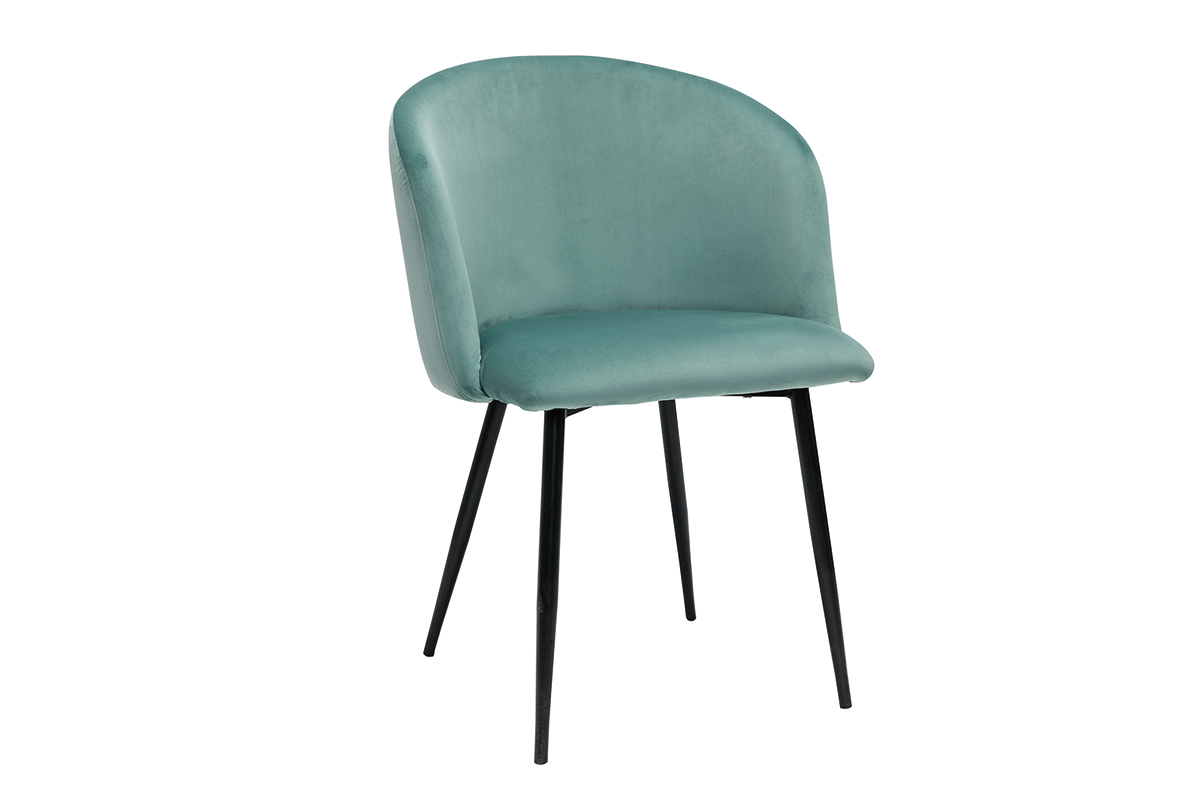 Chaises design en tissu velours vert c�ladon et m�tal noir (lot de 2) VANITY