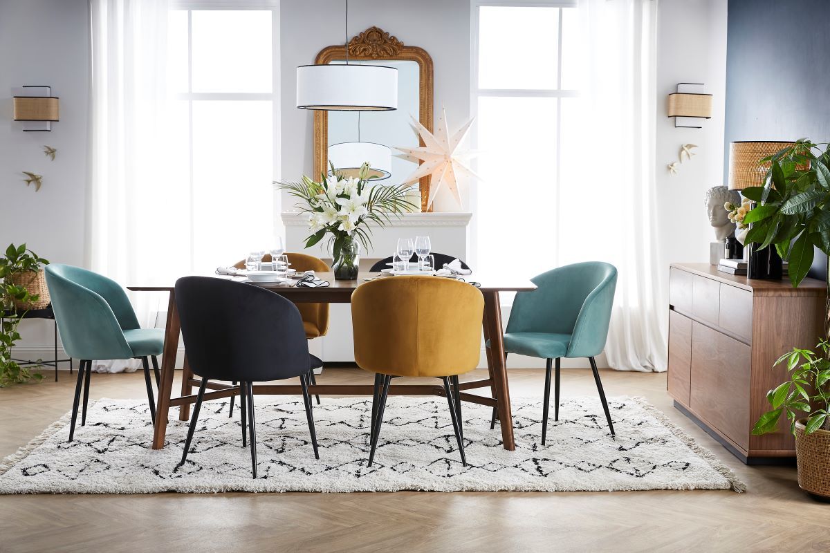 Chaises design en tissu velours vert c�ladon et m�tal noir (lot de 2) VANITY