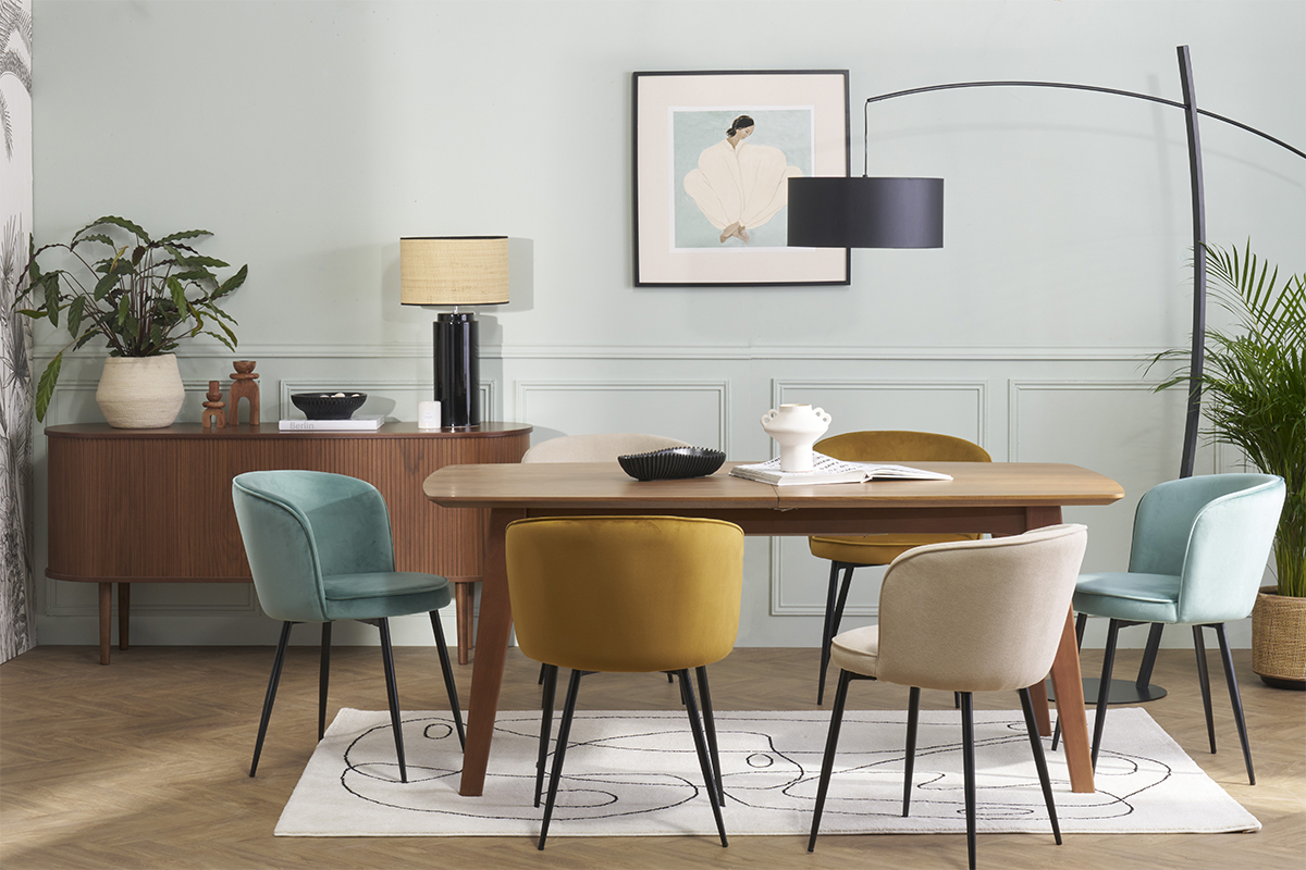 Chaises design en tissu velours vert c�ladon et m�tal noir (lot de 2) VANITY