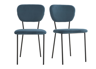 Chaises design en velours bleu et structure en m&eacute;tal noir (lot de 2) LEPIDUS