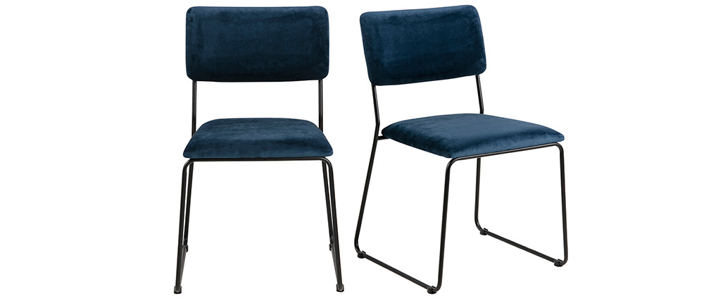 Chaises design en velours bleu nuit et m�tal (lot de 2) FLORE