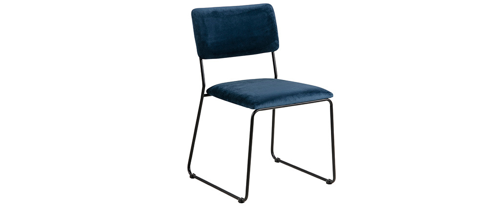 Chaises design en velours bleu nuit et m�tal (lot de 2) FLORE