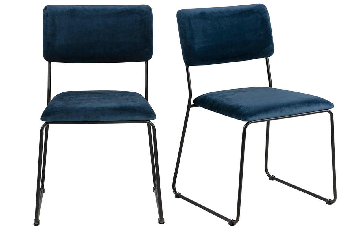 Chaises design en velours bleu nuit et m�tal (lot de 2) FLORE