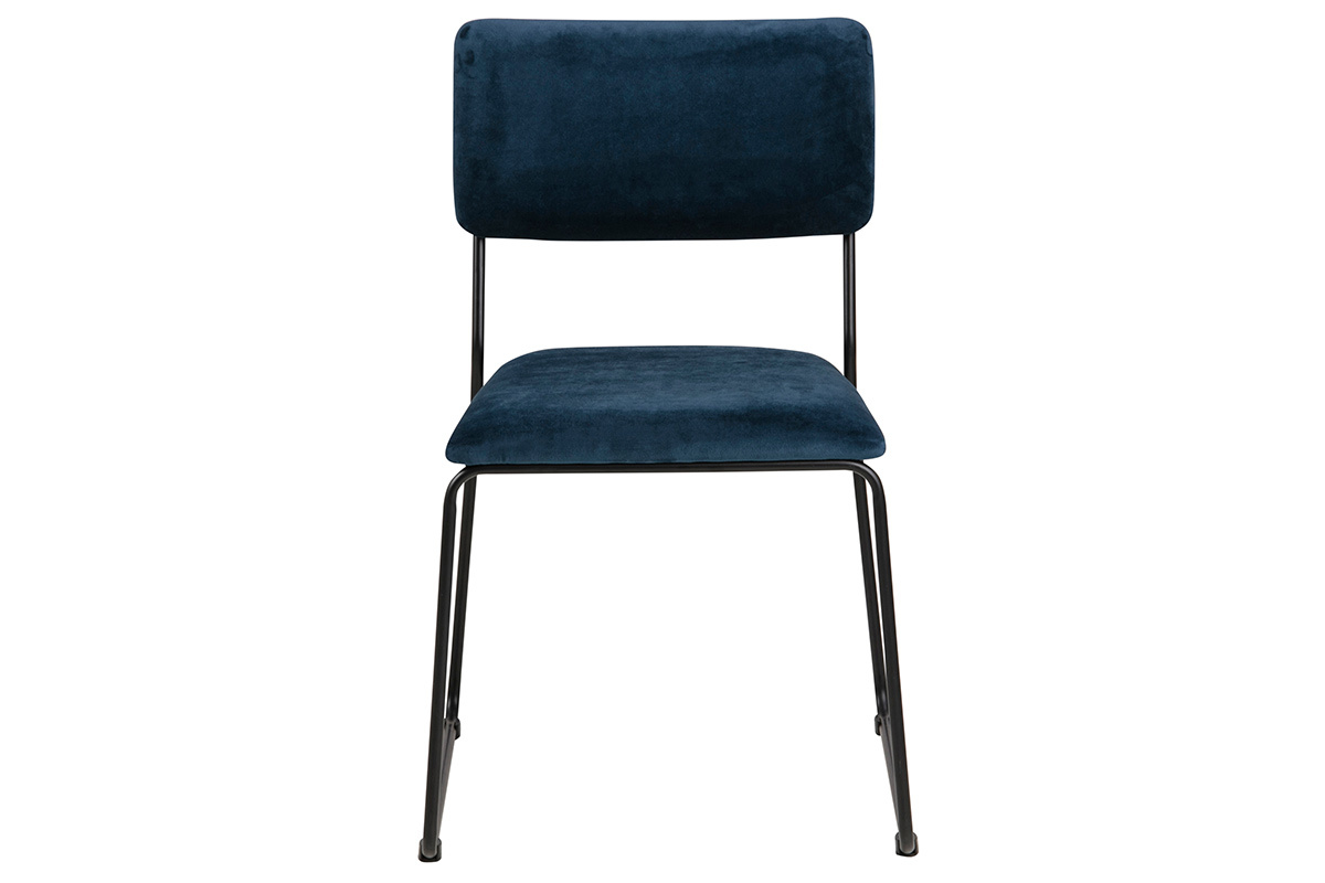 Chaises design en velours bleu nuit et m�tal (lot de 2) FLORE