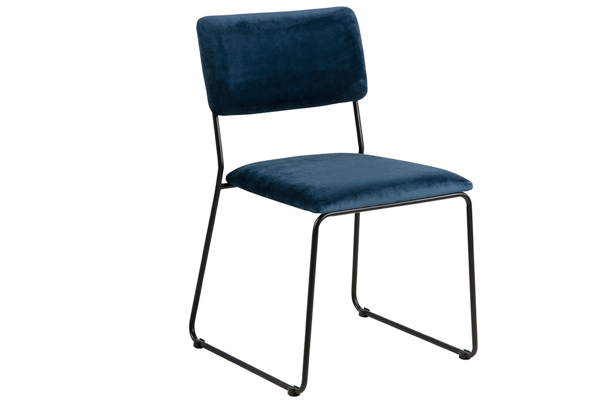 Chaises design en velours bleu nuit et m�tal (lot de 2) FLORE