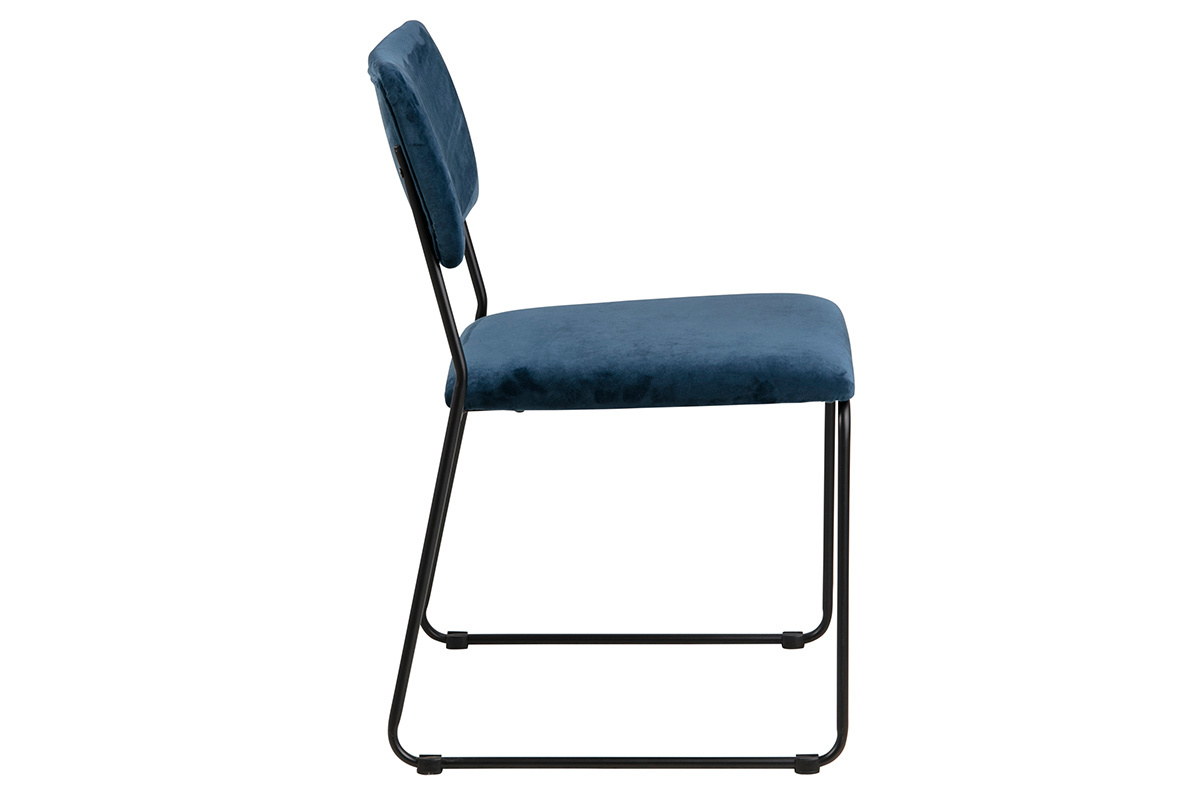 Chaises design en velours bleu nuit et m�tal (lot de 2) FLORE