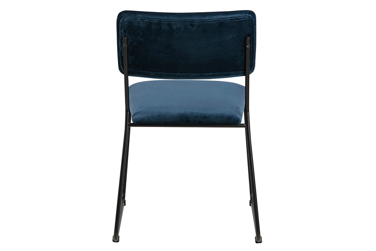 Chaises design en velours bleu nuit et m�tal (lot de 2) FLORE