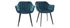 Chaises design en velours bleu pétrole et pieds métal noir (lot de 2) BURTON