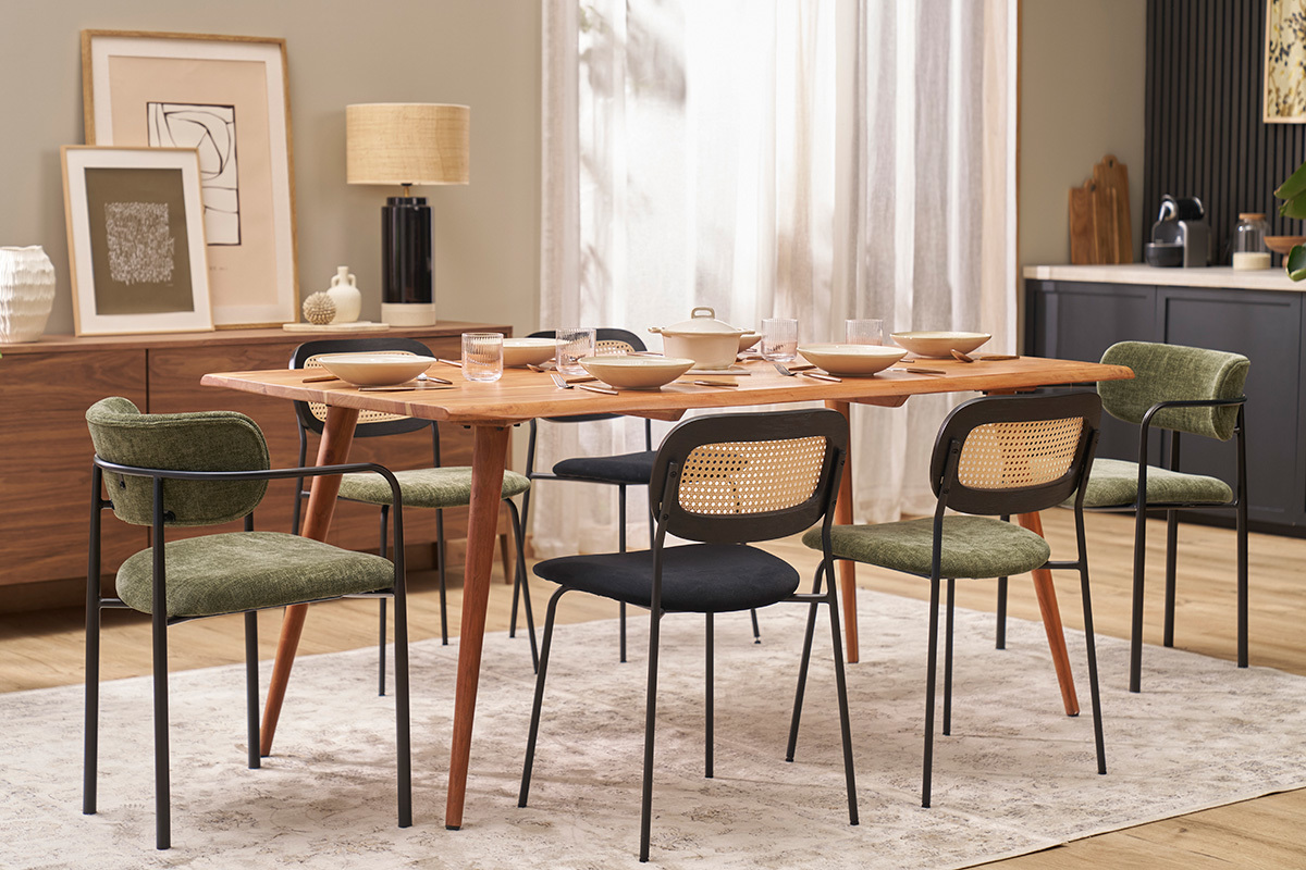 Chaises design en velours noir, mtal noir et cannage rotin (lot de 2) MIRANDA