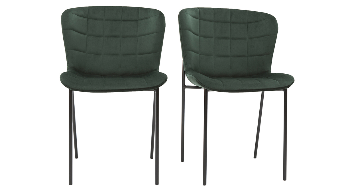 Chaises design en velours vert foncé et métal noir (lot de 2) SAIGA