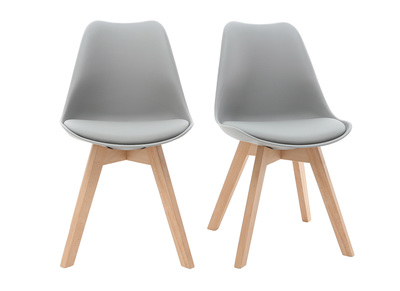 Chaises design gris clair avec pieds bois clair (lot de 2) PAULINE