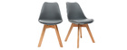 Chaises design grises avec pieds bois clair (lot de 2) PAULINE