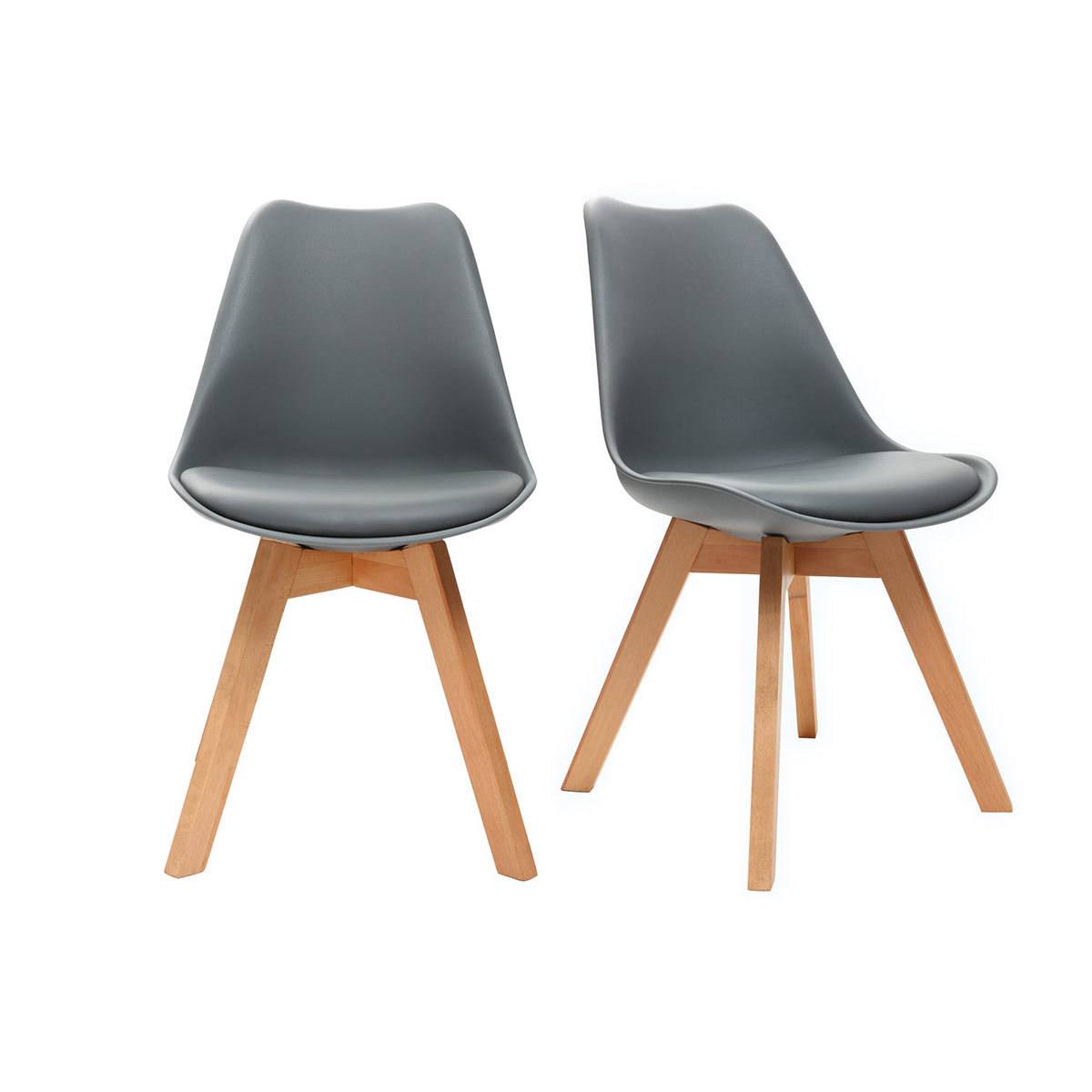 Chaises design grises avec pieds bois clair (lot de 2) PAULINE vue1
