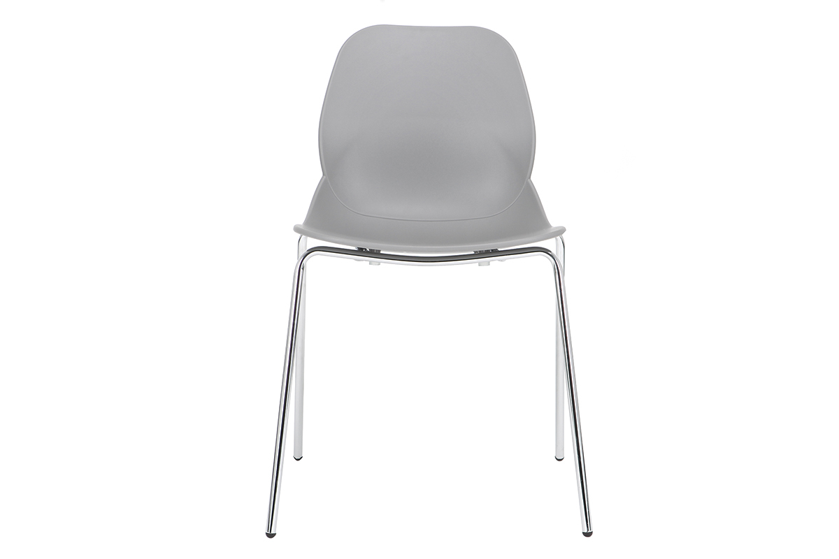 Chaises design grises empilables avec pieds m�tal (lot de 2) TROCADERO