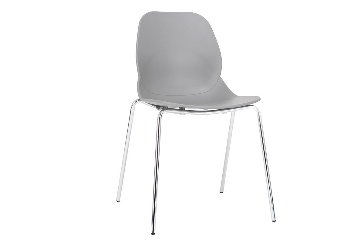Chaises design grises empilables avec pieds m�tal (lot de 2) TROCADERO