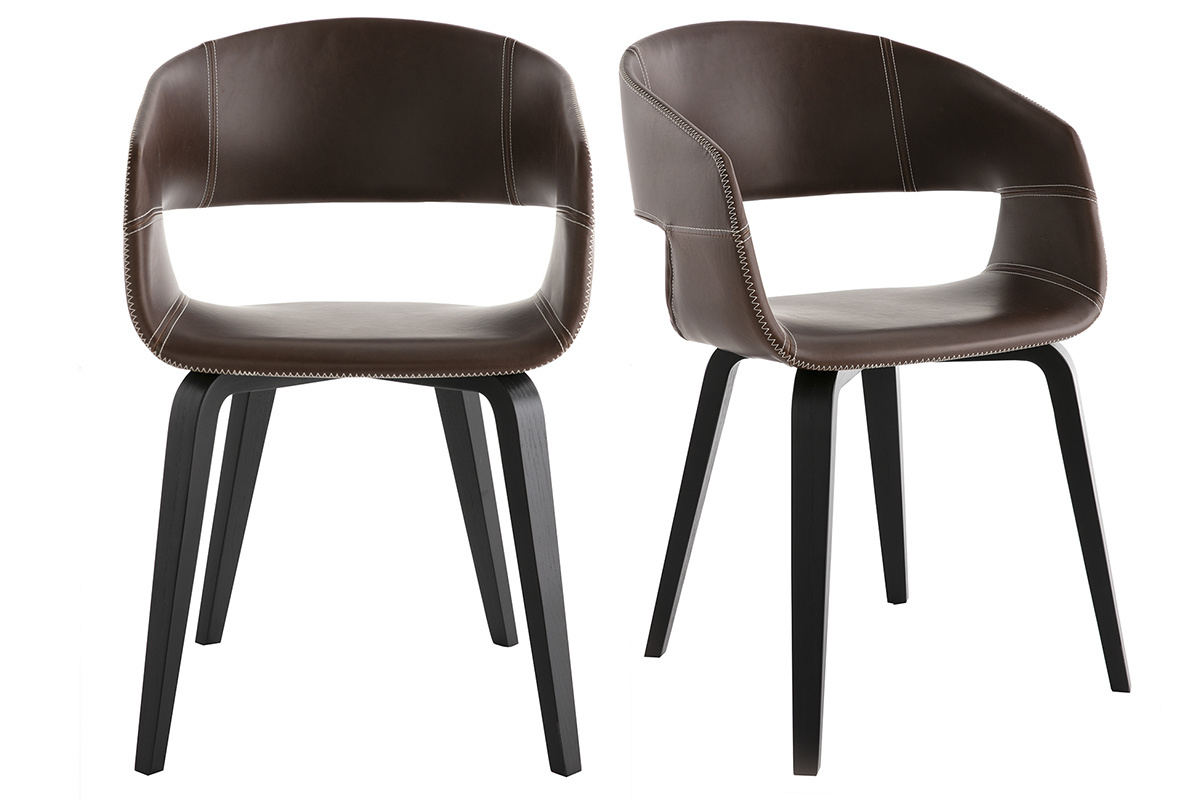 Chaises design marron pieds bois (lot de 2) SLAM