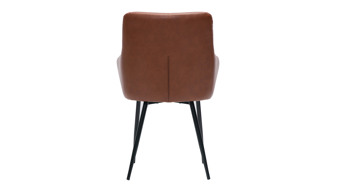 Chaises design matelassées en polyuréthane marron et métal noir (lot de 2) MONTERO