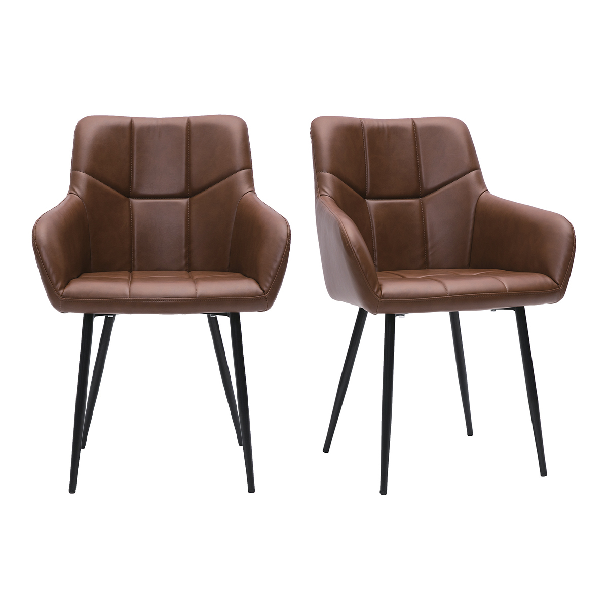 Chaises design matelassées en polyuréthane marron et métal noir (lot de 2) MONTERO vue1