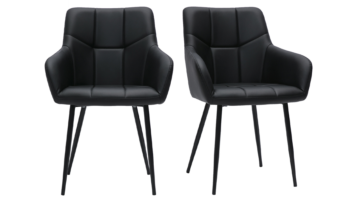 Chaises design matelassées en polyuréthane noir et métal noir (lot de 2) MONTERO