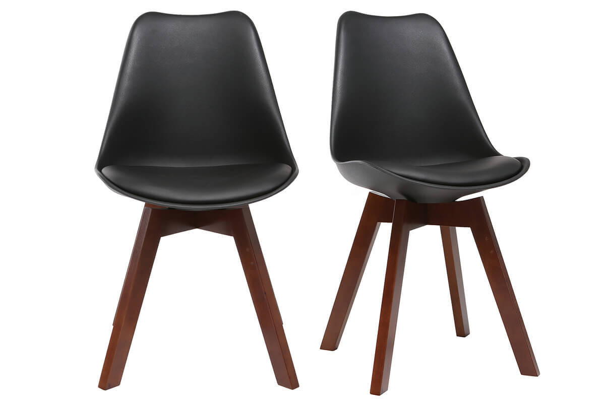 Chaises design noir et bois fonc (lot de 2) PAULINE