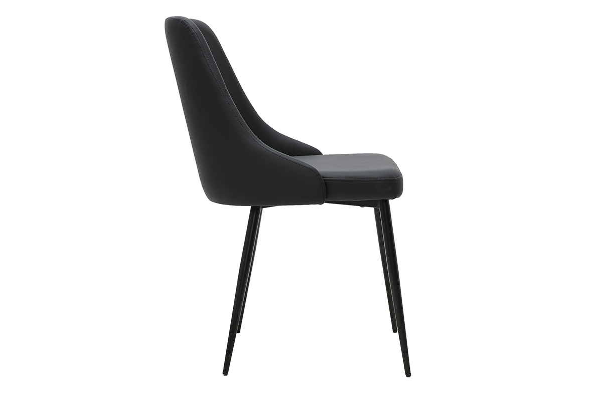 Chaise design noire CULT vue de profil avec rev�tement en polyur�thane et pi�tement en m�tal noir.
