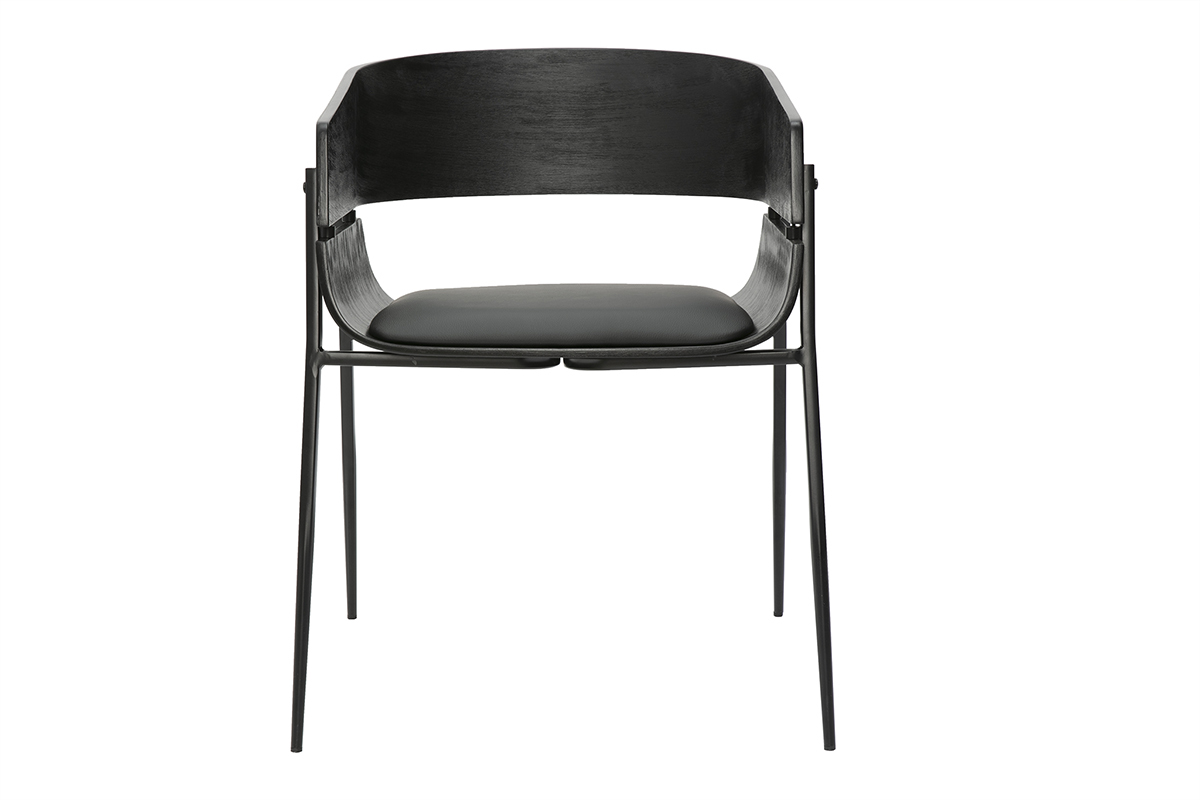 Chaise design noire WESS en bois et mtal, style vintage et contemporain. Vue de face.