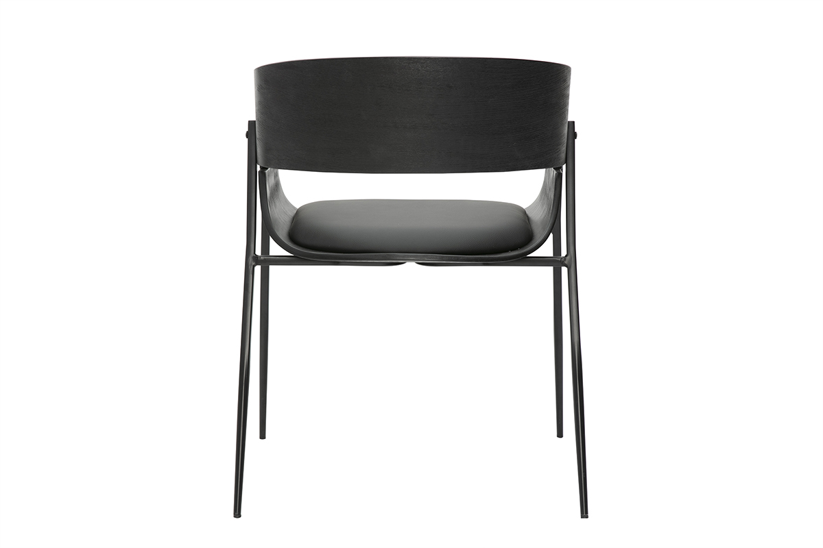 Chaise design noire WESS en bois et mtal, vue de dos, assise en polyurthane.