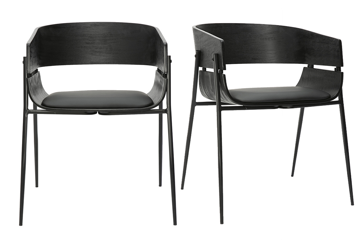 Lot de 2 chaises design noires WESS en bois et mtal avec accoudoirs