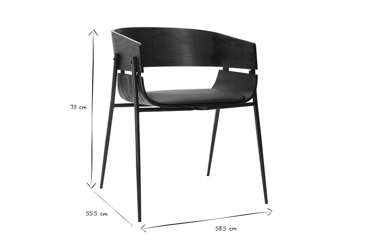 Dimensions chaise design avec dossier arrondi en bois et pitement en mtal.