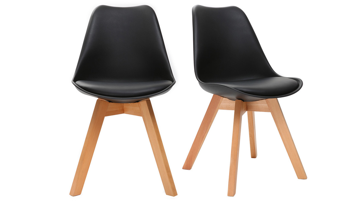 Chaises design noires avec pieds bois clair (lot de 2) PAULINE